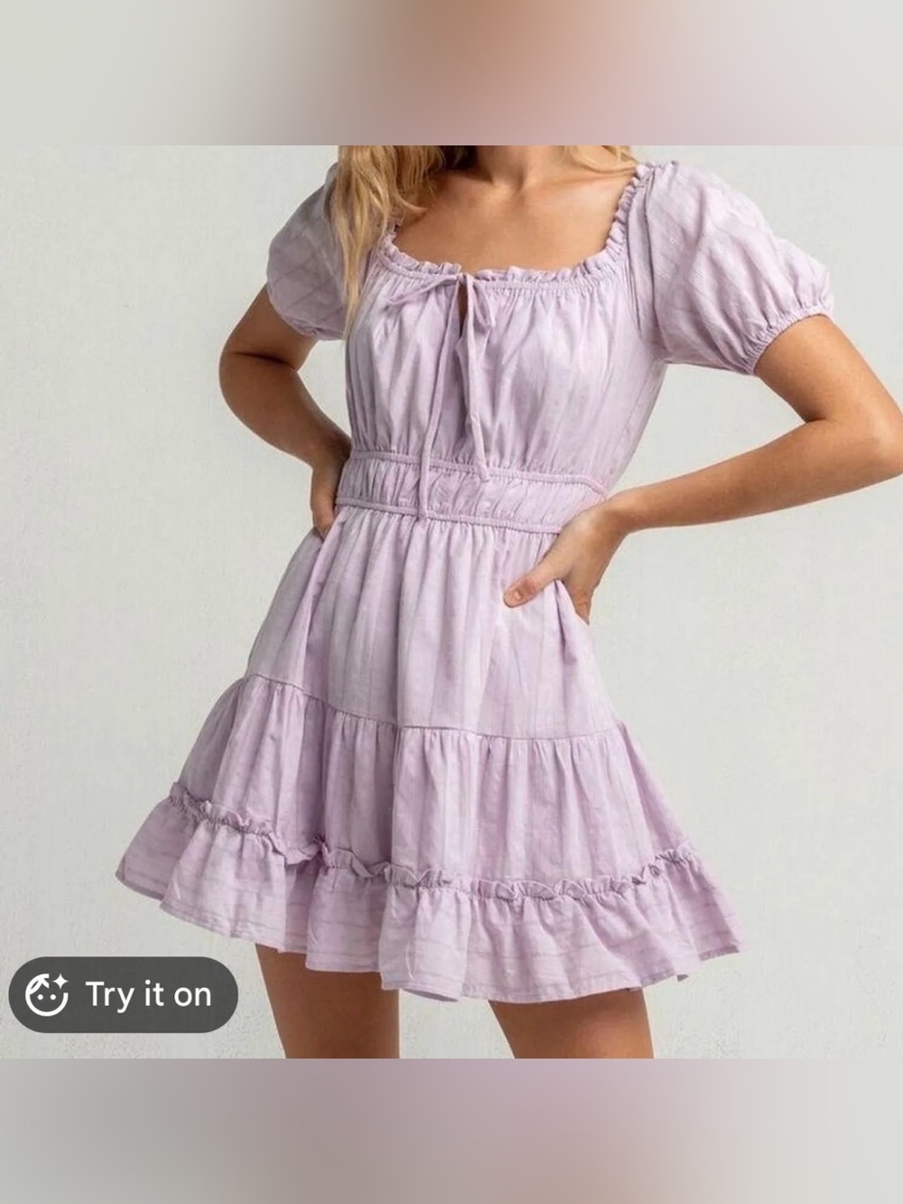 Lost + Wander Lilac Puff Sleeve Ruffled Square Neck Mini Dress, Size XS, NWT